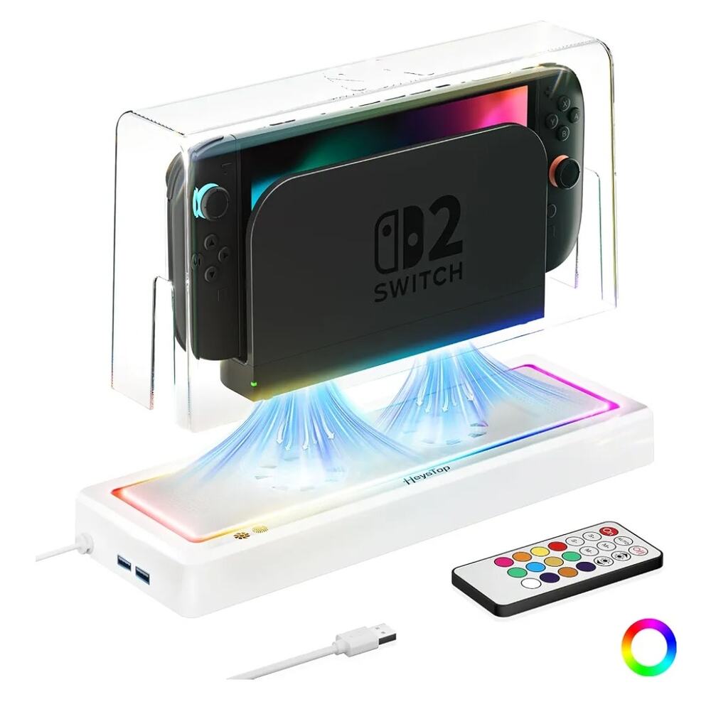 HEYSTOP Switch 2 Dust Cover for Nintendo, Multiple RGB Lights Station Dock